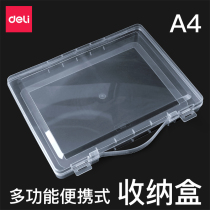 Del file box transparent plastic file box multi-function A4 Portable transparent PP plastic test paper storage box file folder large-capacity office supplies stationery bill voucher sorting box