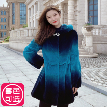 Whole leather Rex Rabbit Fur Coat female rabbit plush 2021 Winter new slim hooded medium long Korean version of womens clothing