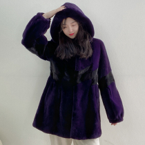 Whole leather Rex Rabbit Plus Mink fur One fur coat female rabbit plush 2021 Winter New Long Thin Thin