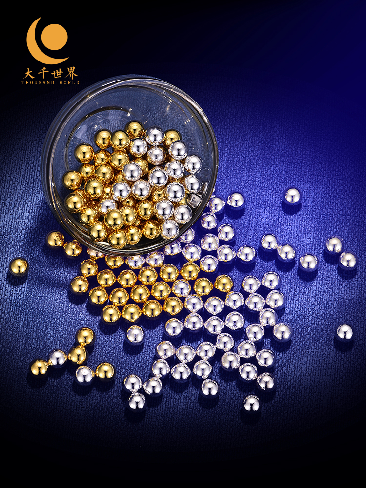 999 sterling silver non-porous silver beads plated 24k gold light beads for Xiu Manza gold and silver beads Round beads Tibetan collection gift beads