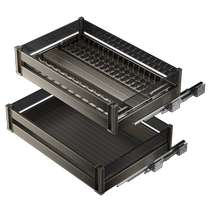 Dish pull basket kitchen cabinet built-in double-layer drawer-type bowl basket space aluminum alloy three-layer kitchen cabinet bowl rack