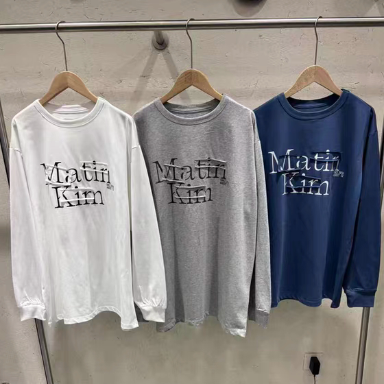 Matin K Pure Cotton Korean Style Letter Logo Patchwork Round Neck Loose Fit Long Sleeve T-Shirt Unisex Top Matin K Pure Cotton Korean Style Letter Logo Patchwork Round Neck Loose Fit Long Sleeve T-Shirt Unisex Top