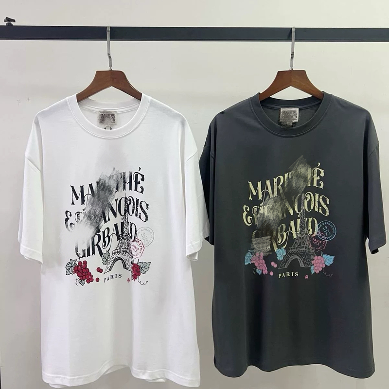 Korean Brand Mari*He Pure Cotton Round Neck Short-Sleeved Top Eiffel Tower Print Loose Casual T-Shirt 2026 Korean Brand Mari*He Pure Cotton Round Neck Short-Sleeved Top Eiffel Tower Print Loose Casual T-Shirt 2026