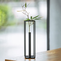  Wrought iron flower arrangement Japanese-style simple transparent glass test tube vase hydroponic container living room home creative ornaments