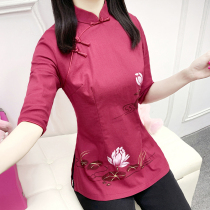 Cheongsam top modified fashion short Tang dress autumn womens Chinese style Chinese style womens tea dress women slim and thin women