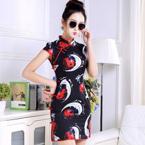 Black cheongsam short slim sexy summer cheongsam womens young dress modified Chinese retro womens short sleeves