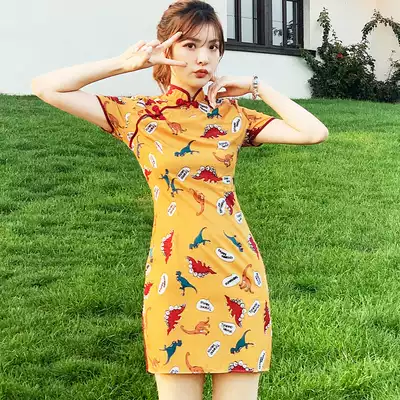 Cheongsam playful cute girl sweet modified version of small cheongsam short modern summer girl fashion improvement