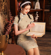 Shiyin 2021 summer new cheongsam young Chinese style Cheongsam modified version of the dress bean green small fresh female