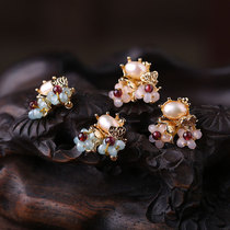 Advanced sense fashion stud female Net Red personality earrings National style super beautiful fairy pearl earrings simple retro earrings