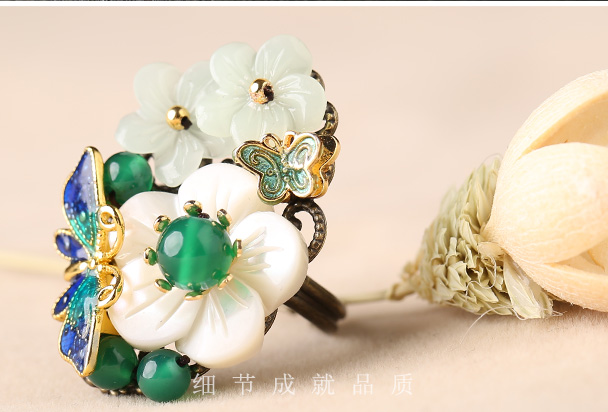 Yanyu Jiangnan phong cách dân tộc nhẫn phóng đại trang trí điều chỉnh mở chỉ số ngón tay nhẫn hoa cloisonne retro sinh viên mẫu nhẫn nữ đẹp