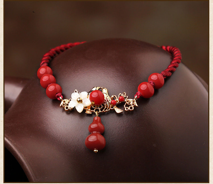 Mặt dây chuyền màu đỏ ngọc bích dân tộc ngọc bích phiên bản Hàn Quốc của đơn giản chân hoang dã retro dây bạn gái cặp chân chuỗi quà tặng lắc chân bạch kim