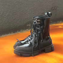 Leather lace-up (water tea smoke) martin boots 2020 autumn and winter new thick heel boots high shoes white