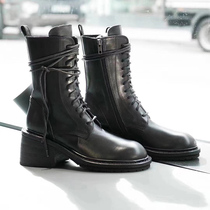 ann martin boots (rome to hong kong) women's short boots retro leather knight boots thick soled middle motorcycle boots women