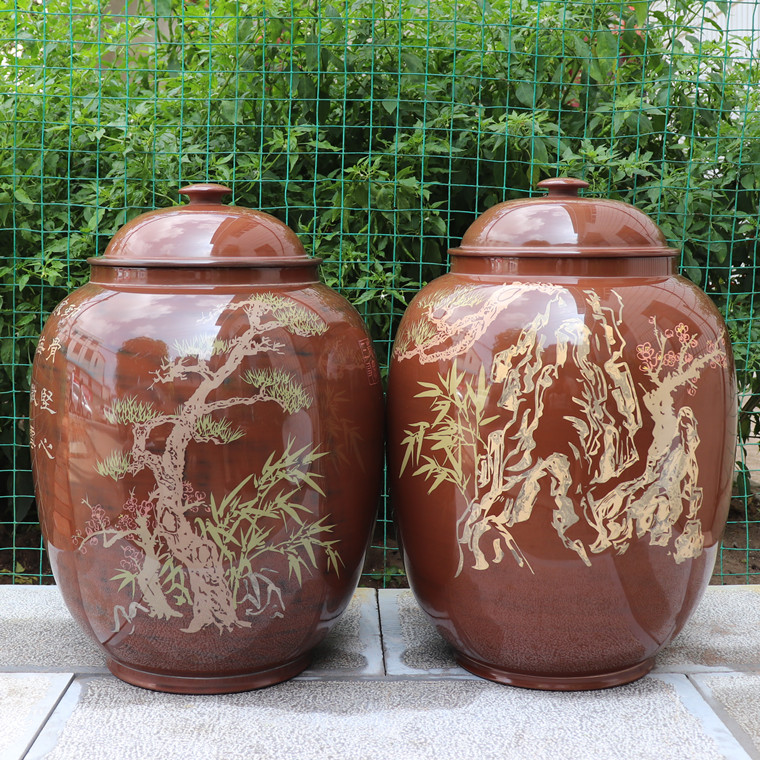 Yunnan Jianshui purple pottery large tea jar Jianshui pot tea cake jar Yang Qingxiang made bright light water storage tank water tank