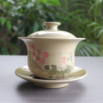 Gai bowl tea cup tea bowl large tea set Yunnan purple pottery tea bowl set ceramic white pottery kung fu three talent Bowl single
