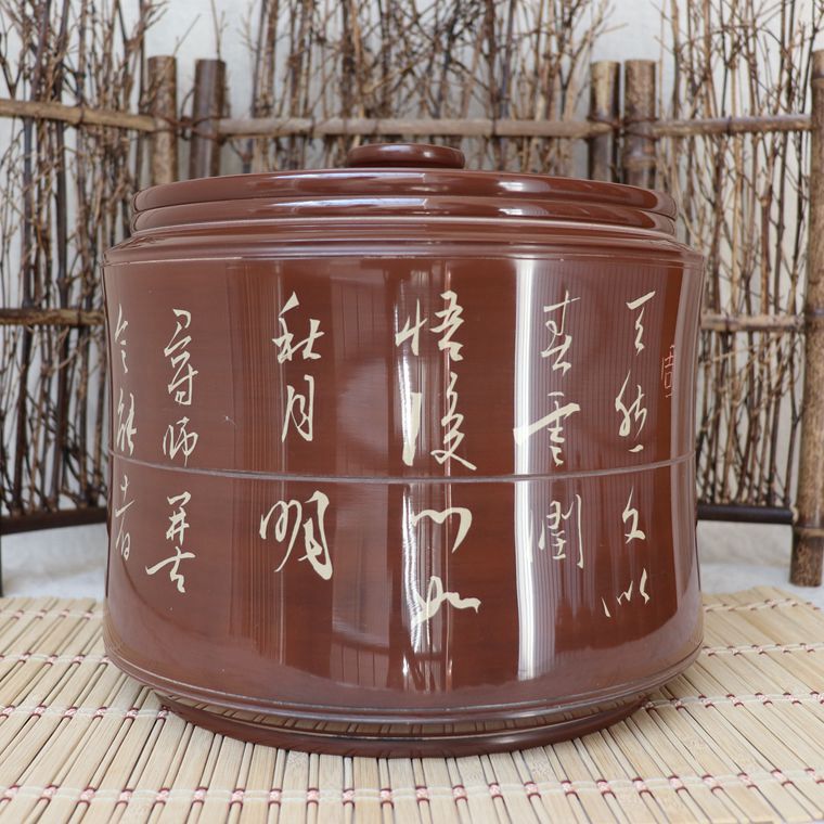 Yunnan Jianshui purple pottery tea set black pottery tea storage large tea pot famous handmade boutique seven cakes purple pottery tea jar
