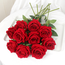  Simulation single hand flannel rose home decoration supplies Wedding high-end simulation plant fake flower