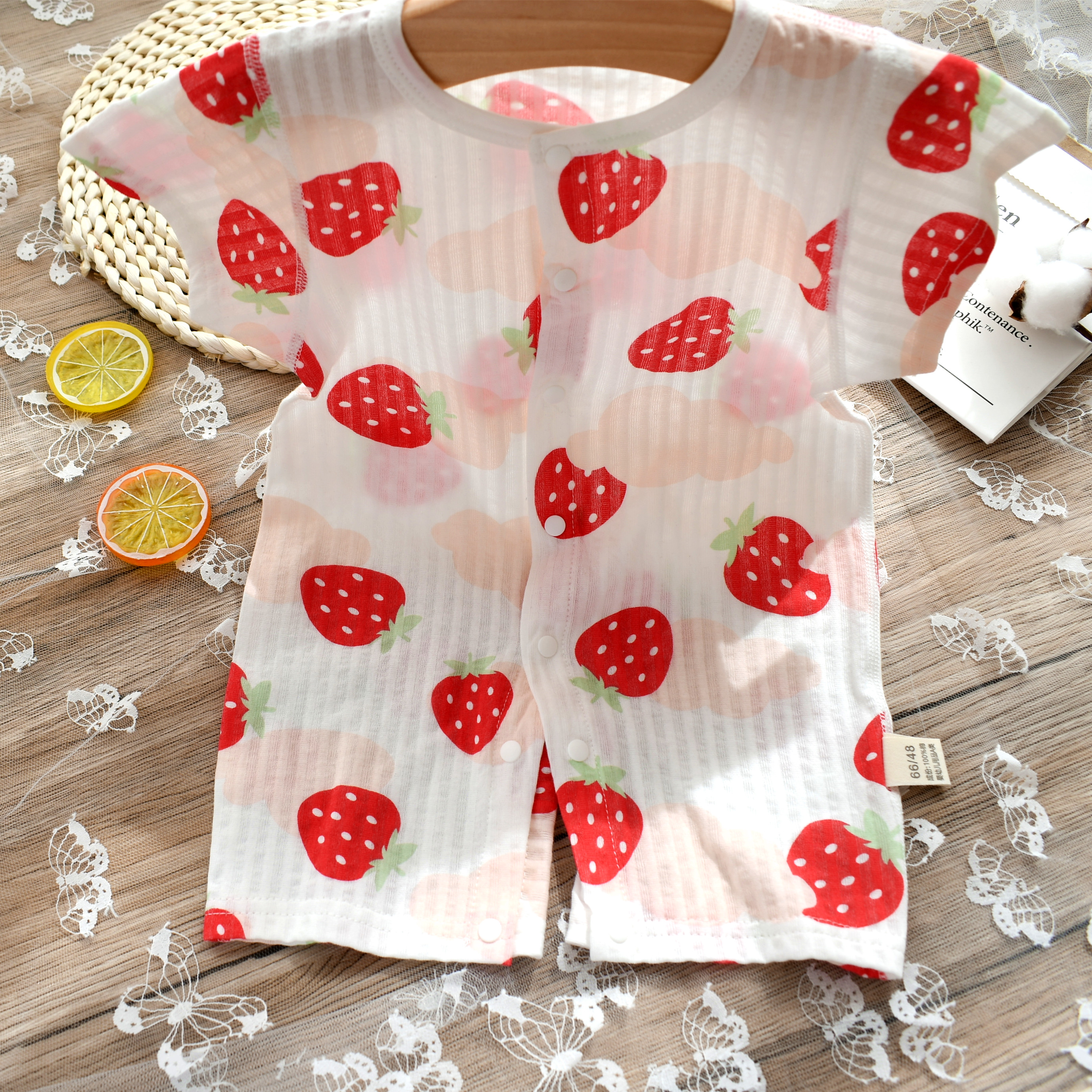 Baby short sleeve khaama slim fit pure cotton summer without bone even body suit freshmen male and female newborn baby climb to summer dress pyjamas