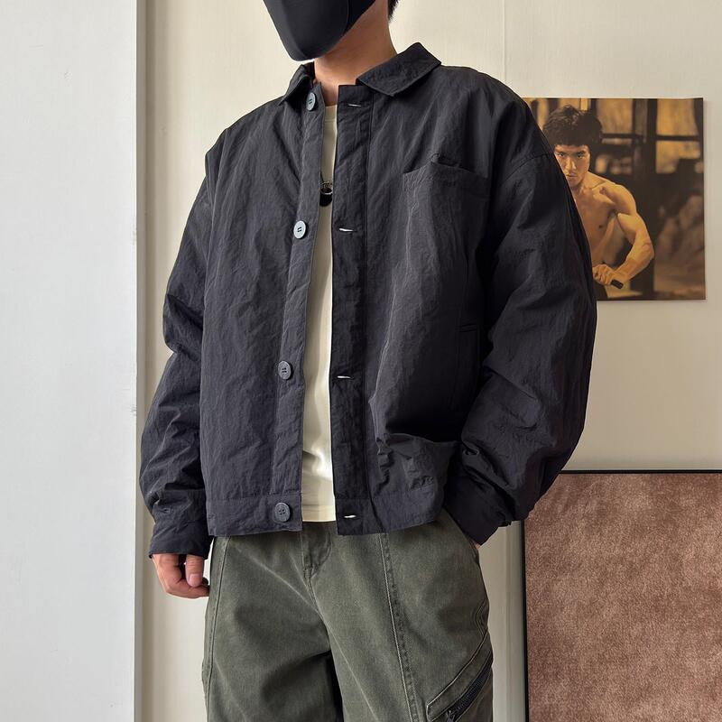American Retro Thin Simple Lapel Workwear Cotton Jacket Men's Commuter Lightweight Casual Cleanfit Coat