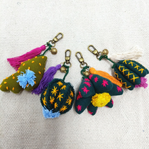 Thai handmade thorn embroidered patchwork cactus pendant keychain