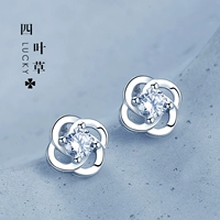 Серьги с кварцем, четырехлистный клевер