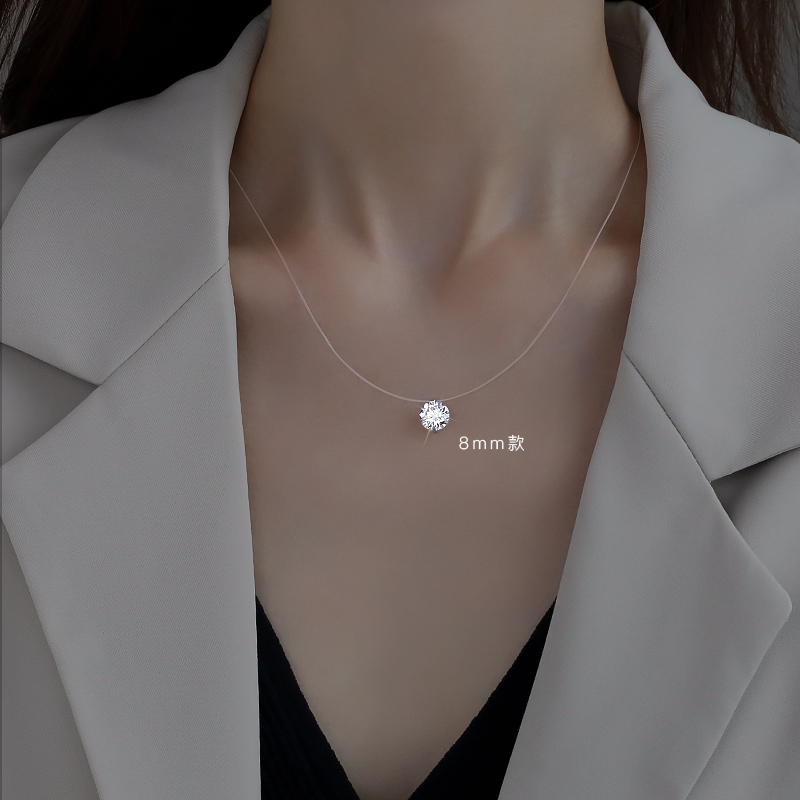 Pure Silver Invisible Fish Line Necklace Woman Tide Lock Bones Chain Human Fairy's Tears Pendant Tennis red single Diamond Necklace Neck Chain