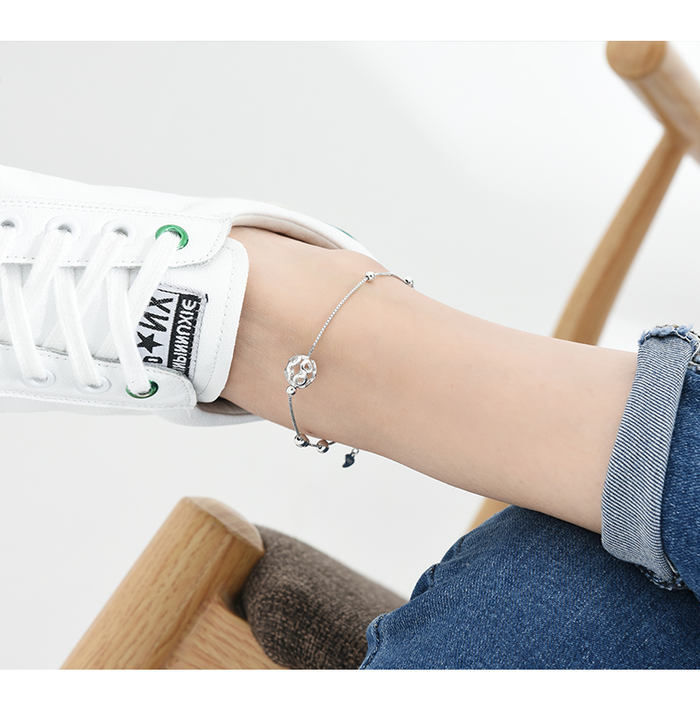 925 sterling bạc chuyển hạt rỗng vòng chân nữ phiên bản Hàn Quốc của sinh viên đa năng cá tính sáng tạo vòng chân chuỗi mắt cá chân đơn giản lắc chân nam