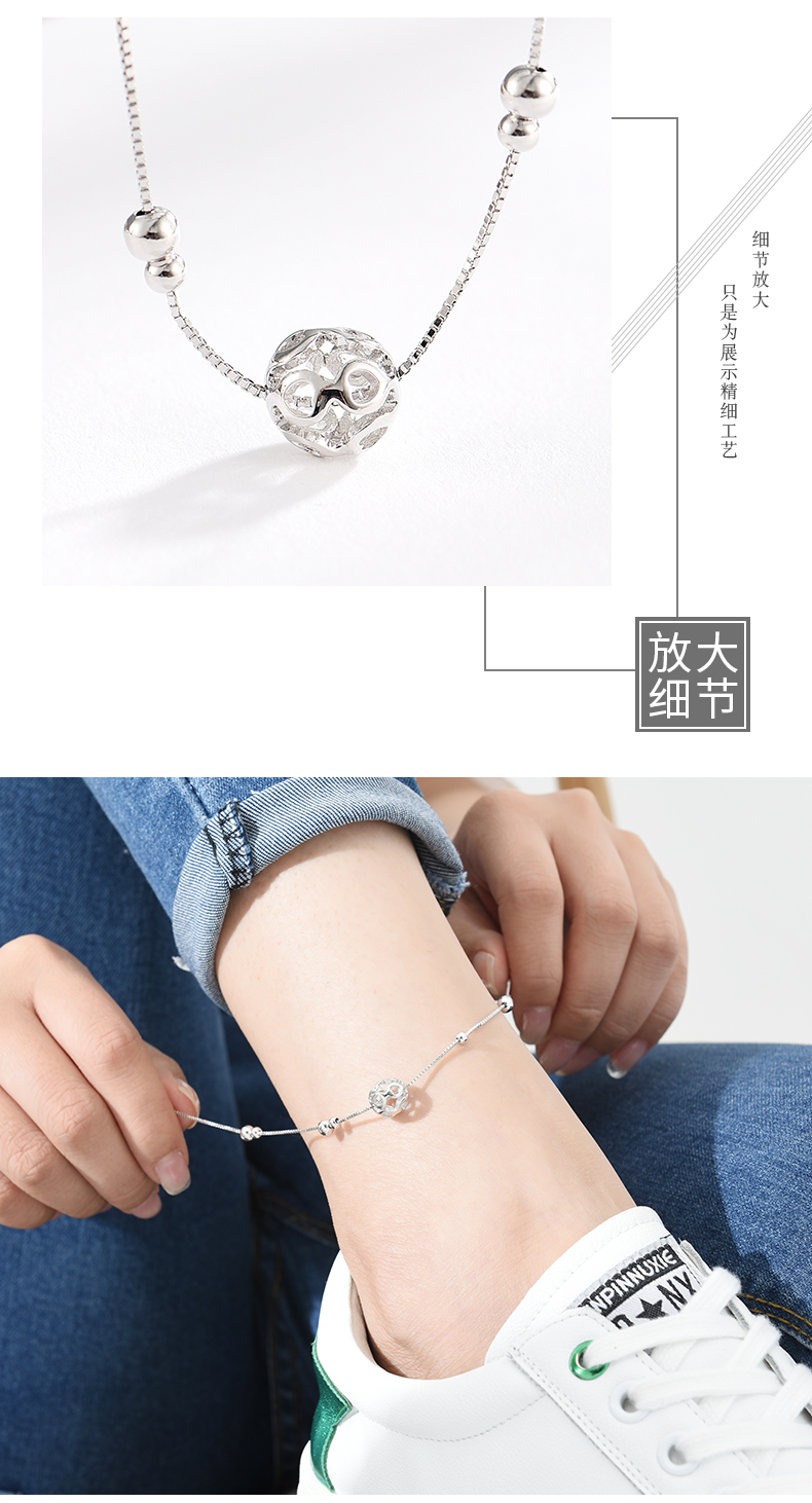 925 sterling bạc chuyển hạt rỗng vòng chân nữ phiên bản Hàn Quốc của sinh viên đa năng cá tính sáng tạo vòng chân chuỗi mắt cá chân đơn giản lắc chân nam