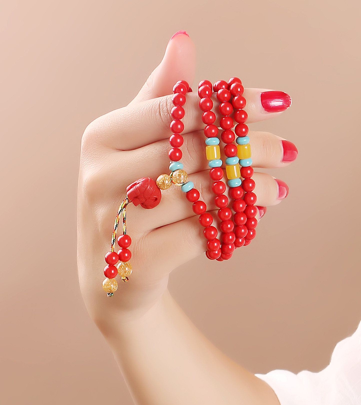 Natural cinnabar bracelet Men and women of the year of life to protect the body to protect the peace of evil spirits lucky gold leaf red simple hand string jewelry