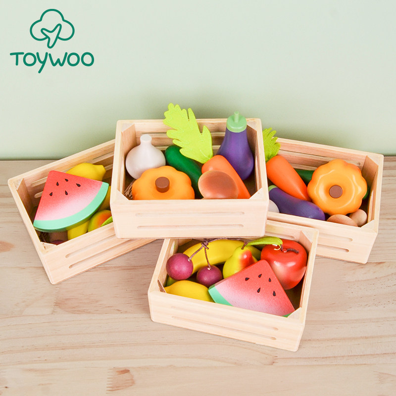 ToyWoo children's toys simulation fruit and vegetable wooden play house wine kitchen plaything set ingredients interactive baby