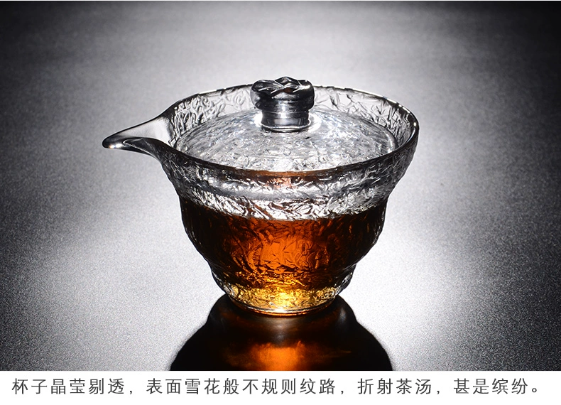 Teacup thủy tinh trà trà che phủ bát trà tách trà Kung Fu dày lên chịu nhiệt đầu tiên búa mẫu tuyết phong cách Nhật Bản lớn - Trà sứ