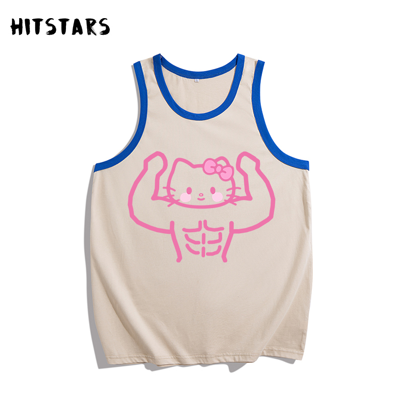 Retro Muscle Line Cat Kitty Fun Pure Cotton Vest for Men and Women Fitness Sports Summer Pink Sleeveless Funny Retro Muscle Line Cat Kitty Fun Pure Cotton Vest for Men and Women Fitness Sports Summer Pink Sleeveless Funny