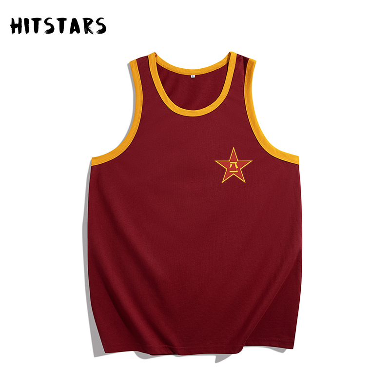 National Trend Retro Eight-Pointed Star Small Logo Print Pure Cotton Vest Unisex Fitness Loose Red Vest Nostalgic Clothing