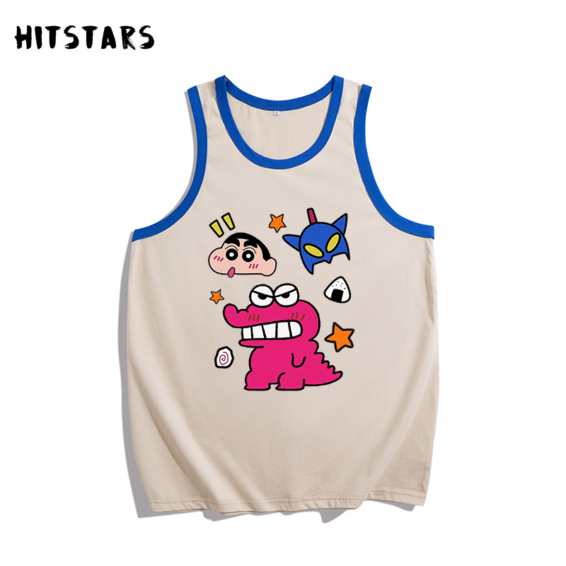 Fun Cartoon Little Crocodile Superhero Head Pure Cotton Vest for Men and Women, Loose Fit, Summer Japanese Retro Vest