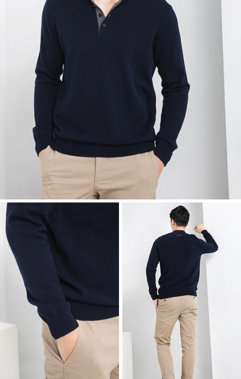 Ordos 18 mùa thu và mùa đông mới màu rắn nửa cổ cao khóa áo len nam cashmere áo gile nam