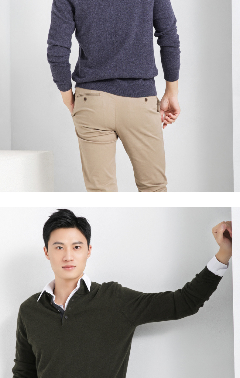 Ordos 18 mùa thu và mùa đông mới màu rắn nửa cổ cao khóa áo len nam cashmere áo gile nam