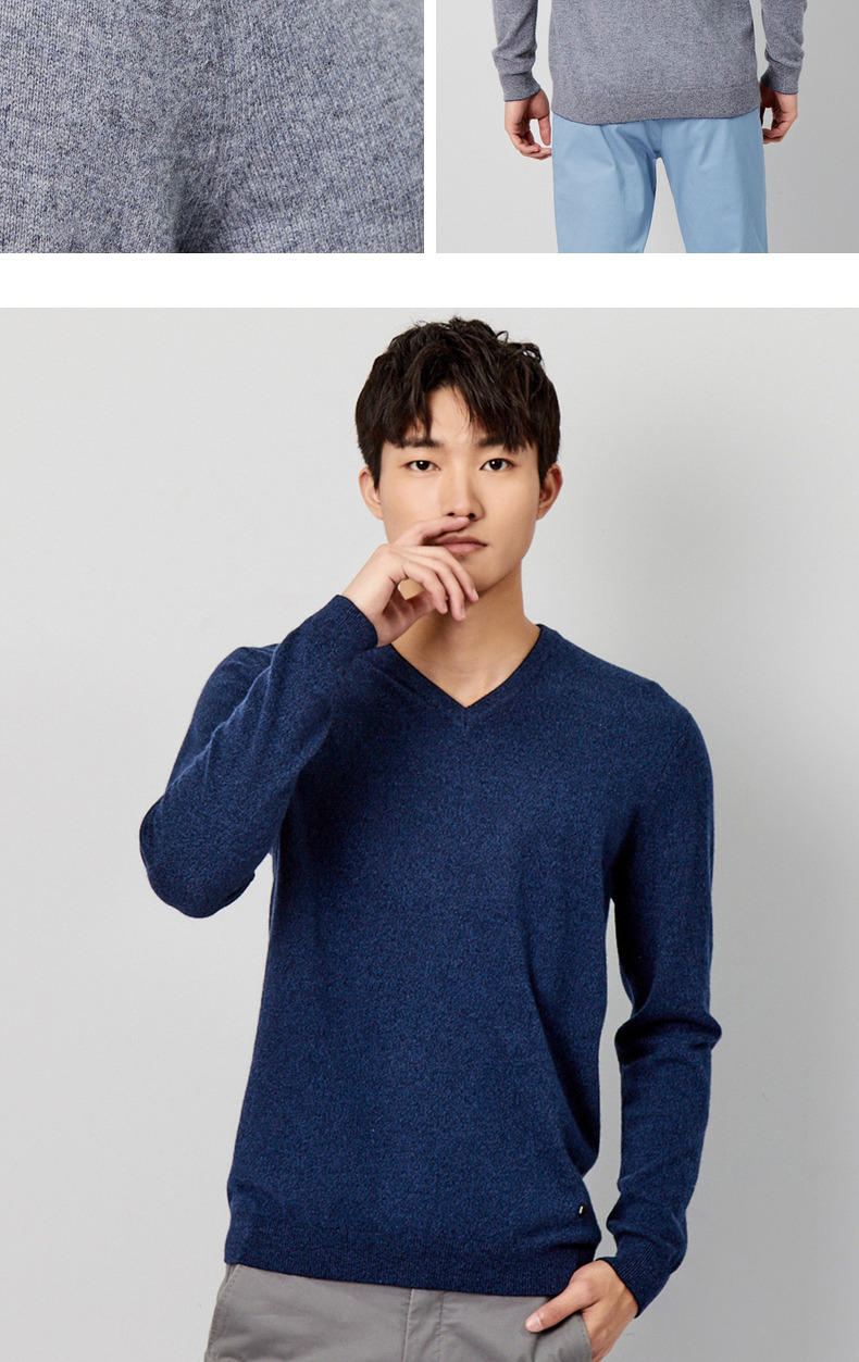 Erdos 1980 mùa thu và mùa đông áo len cashmere cổ chữ V áo len nam