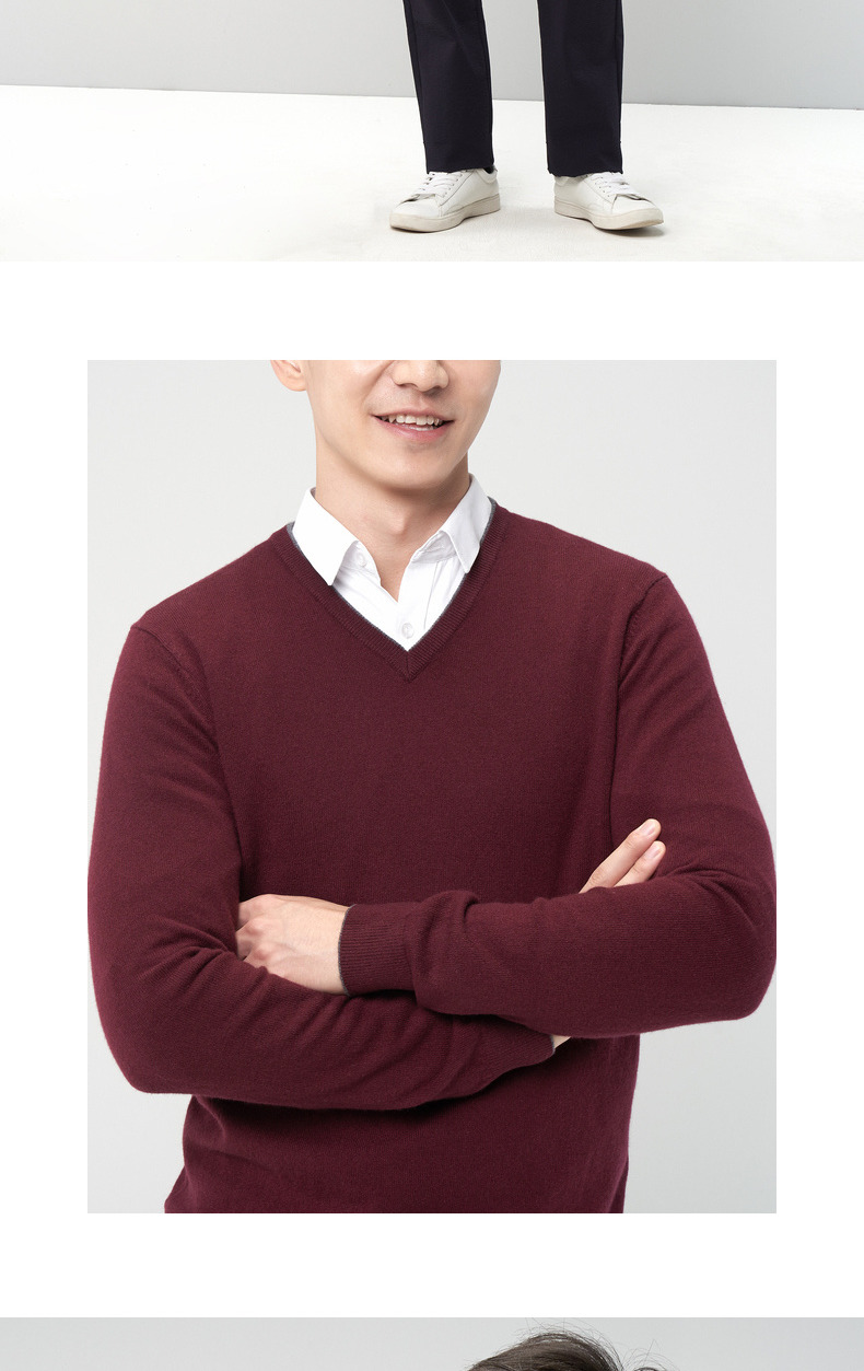Erdos 1980 mùa thu và mùa đông áo len cashmere cổ chữ V áo len nam