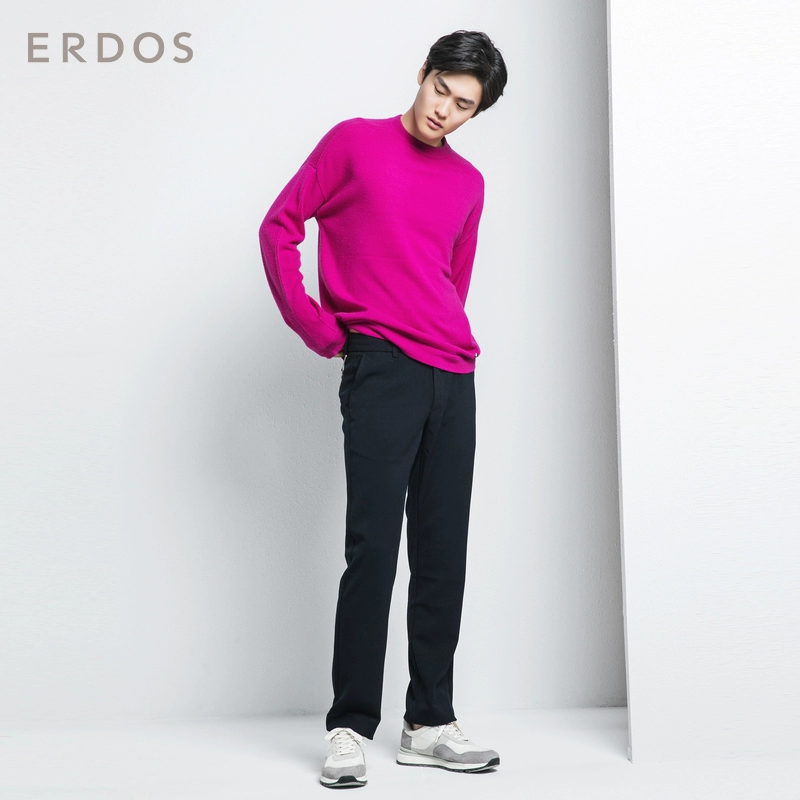 ERDOS mùa thu và mùa đông rắn màu đơn giản áo len cashmere cổ tròn áo len nam cổ rộng thoải mái và ấm áp - Áo len Cashmere