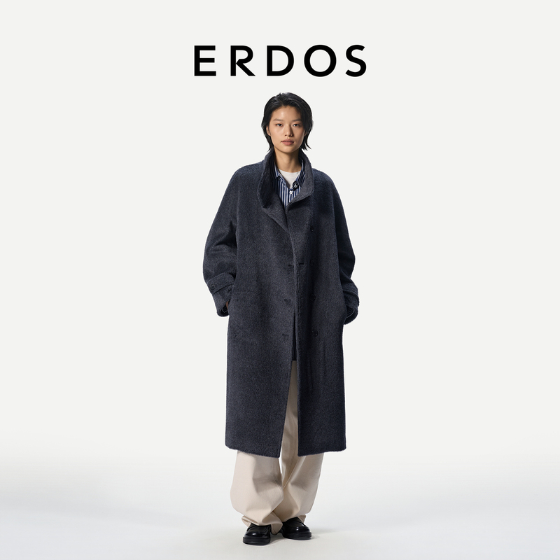 Erdos Golden Coat Stand Collar Woolen Jacket 26 Winter New Alpaca Wool Long Women's Coat Free Series