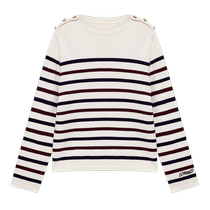ERDOS round neck striped sweater 24 spring new womens simple commuting embossed metal button long-sleeved pullover