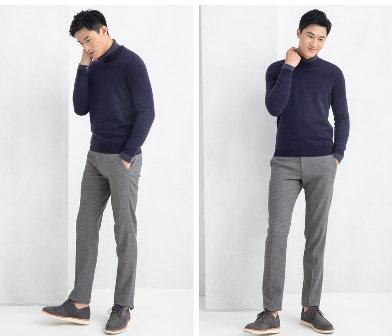 Ordos cổ tròn giản dị dày áo len cashmere của nam giới - Áo len Cashmere áo da nam cao cấp