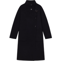 (Pure cashmere coat) ERDOS 24 winter new womens three-dimensional cutting mid-length double-sided stand-up collar loose coat