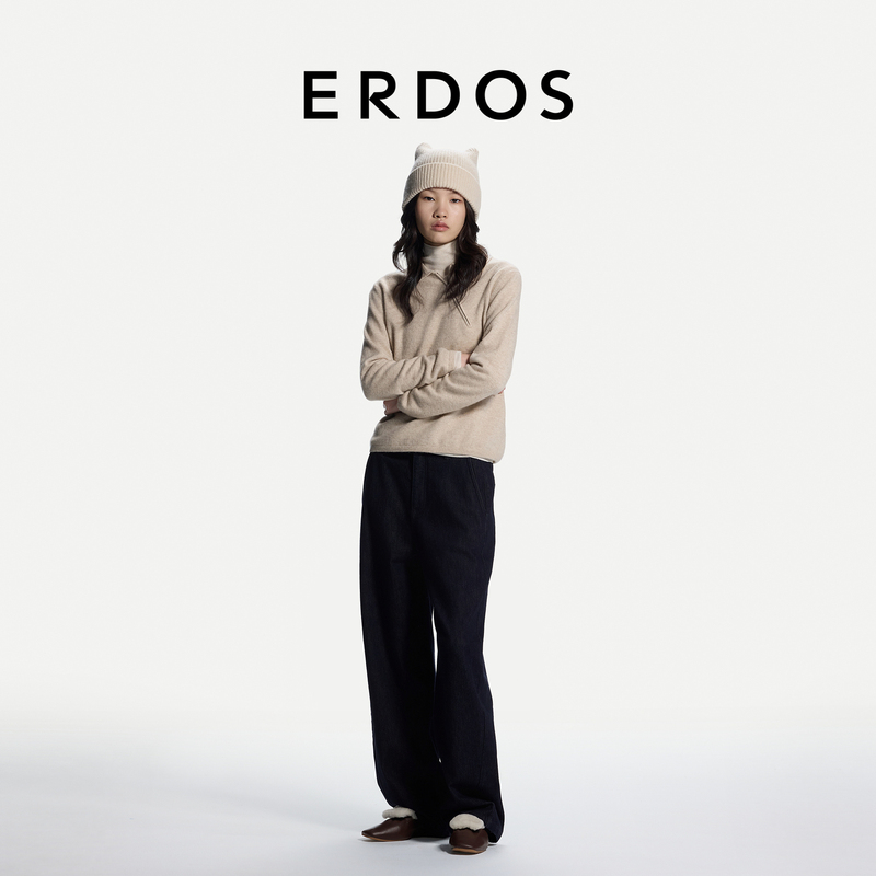 Erdos Denim Banana Pants 2026 Autumn and Winter New Product Skin-Friendly Cashmere Blend Brushed Women's Casual Pants