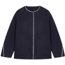 (Cashmere double-sided woolen) ERDOS round neck handmade hooked short loose jacket 24 autumn new arrival for women