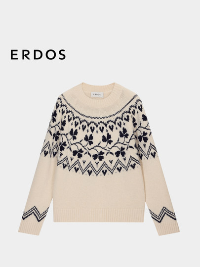 【费尔岛毛衣】ERDOS 羊绒牦牛绒圆领厚款提花针织衫冬女