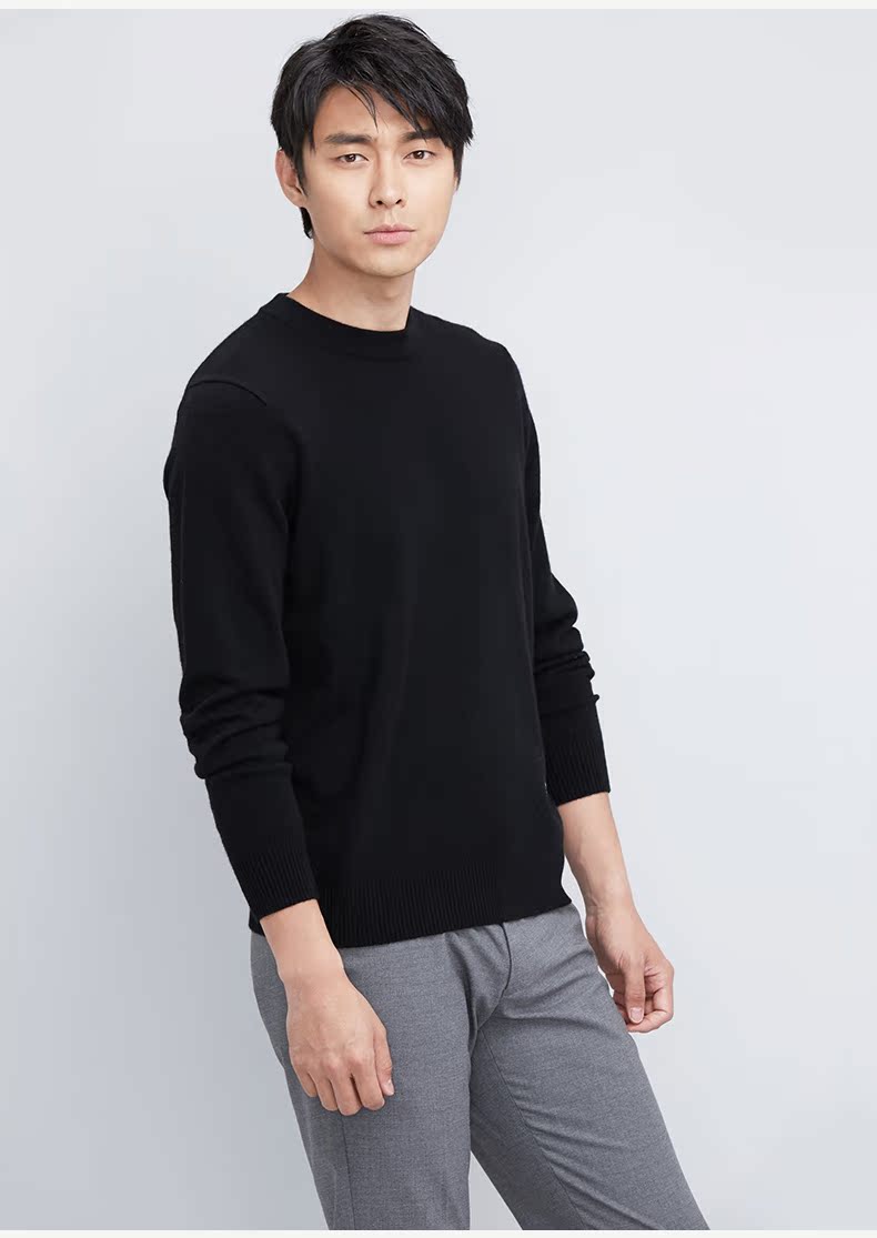 ERDOS mùa thu và mùa đông thông minh phiên bản giới hạn thêu thêu trang trí màu rắn cổ tròn áo len cashmere nam blazer nam
