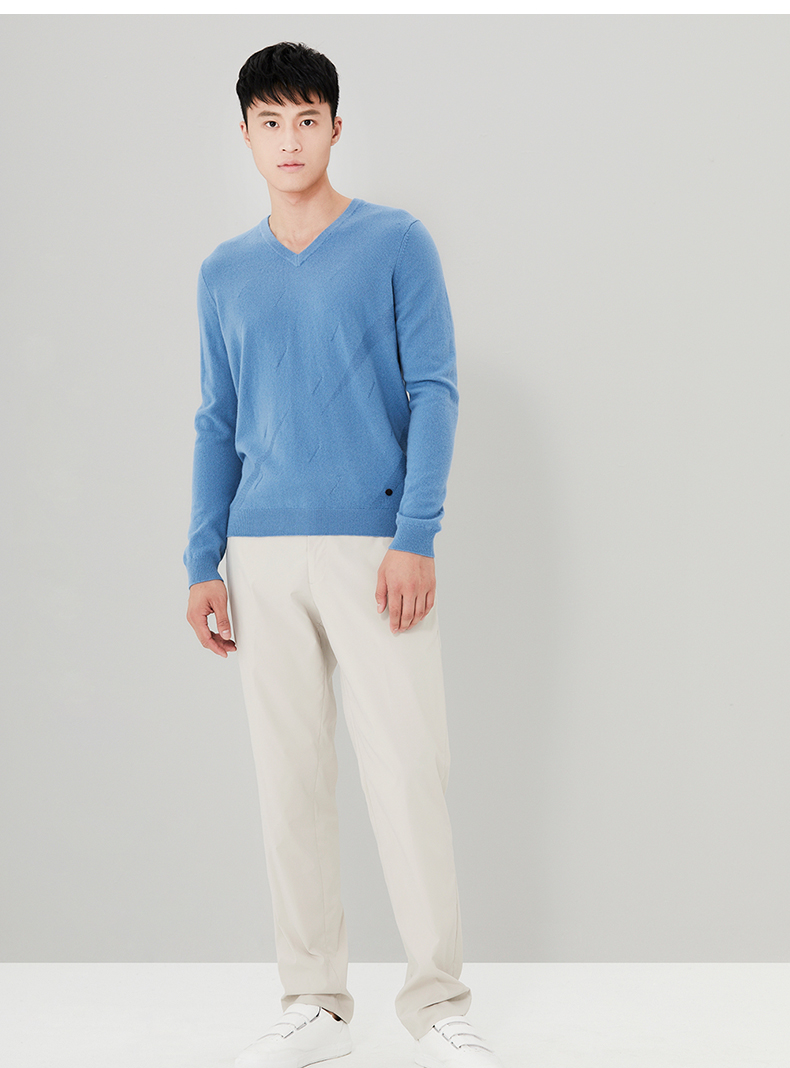 Ordos mùa thu và mùa đông thời trang đơn giản tinh khiết cashmere V-Cổ fancy nam áo len cashmere Q176W1025