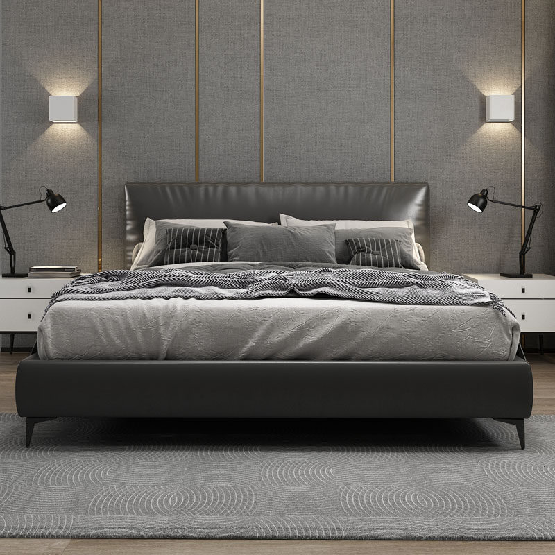 Italian Minimalist Genuine Leather Bed Modern Minimalist Master Bedroom With Solid Wood Wedding Bed 1 8 m Double Bed Soft Bed Light Luxury Leather Art Bed