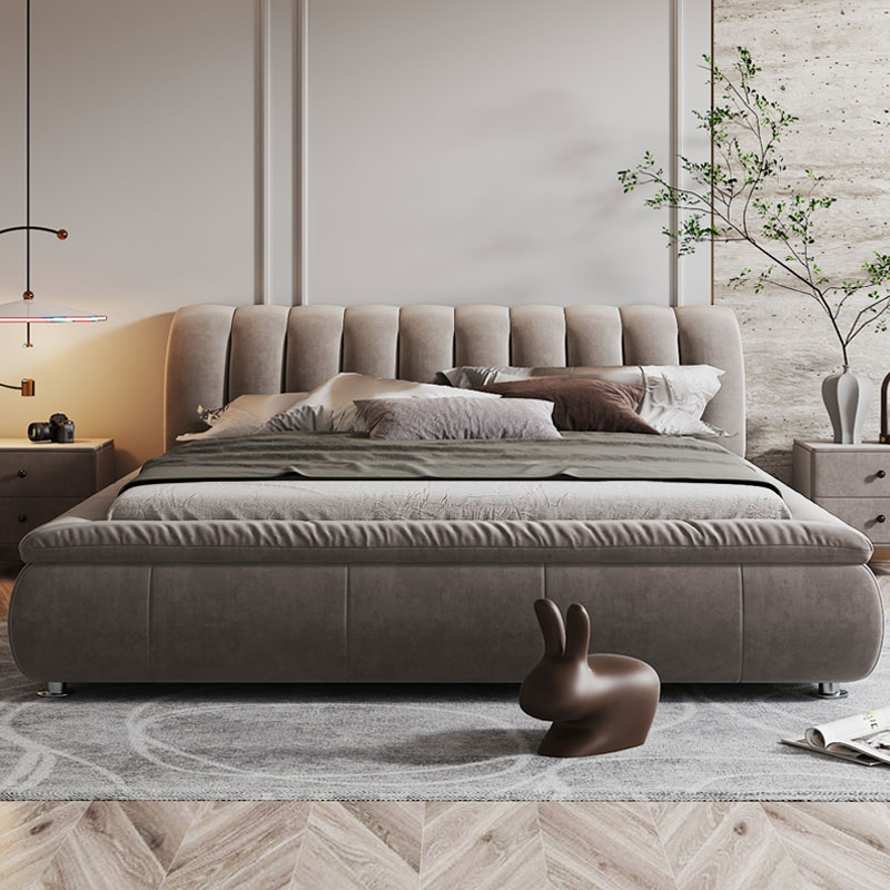 Eschic tech cloth art bed minimalist modern master bedroom with large bed double Nordic light extravaganza Red Silence Designer Wedding Bed